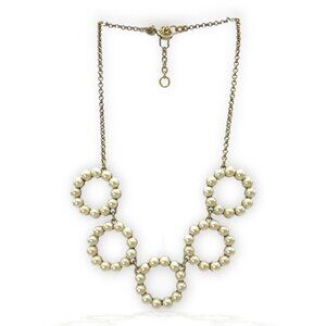 J.CREW White Faux Pearl Circles Necklace Costume Jewelry Chain Bib Gold Tone